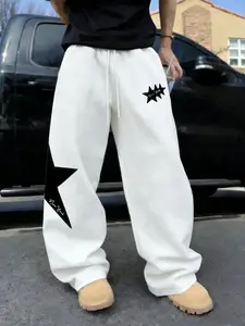 Men’s Star Graphic Baggy Sweatpants | Oversized Streetwear Joggers, Vintage Y2K Loose Fit Track Pants