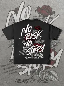 Y2K Dark Rose Print T-Shirt, Inspirational Quote Streetwear, American Style Short Sleeve Top, Loose-Fitting H-Type Silhouette