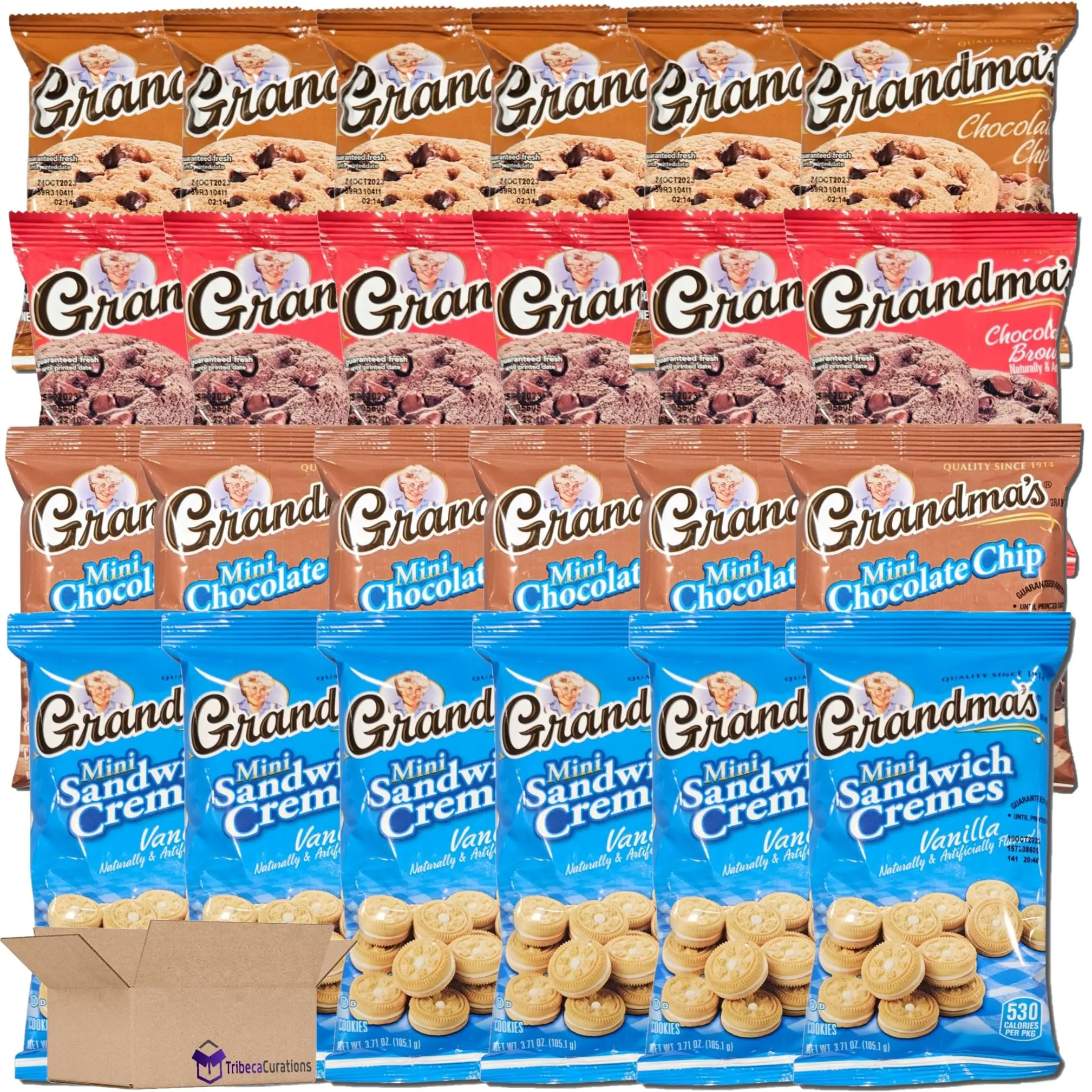 Grandma Chocolate & Vanilla Snack Variety Pack - Pack of 24 Chocolate Chip, Brownie Chip and Mini Chocolate & Vanilla Sandwich Creams