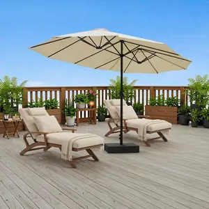 VOWNER 15 FT Patio Umbrella – Large Rectangular Twin Market Umbrella with Crank – Beige for Deck Pool Outdoor