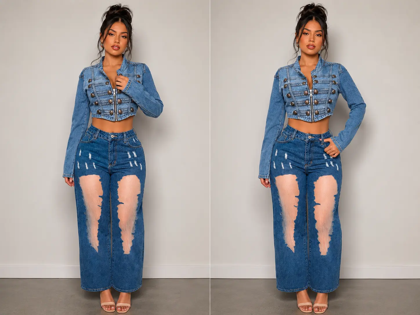 Open Mesh Leg Jean High Waisted
