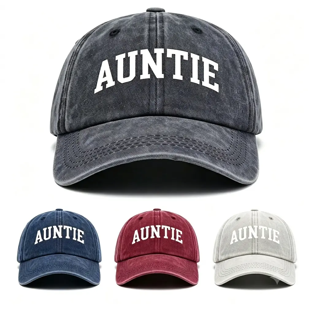 AUNTIE Vintage Washed Cap Retro Distressed AUNTIE Letter Print Curved Brim Cotton Casual Cap for Women Metal Buckle Unisex Cap