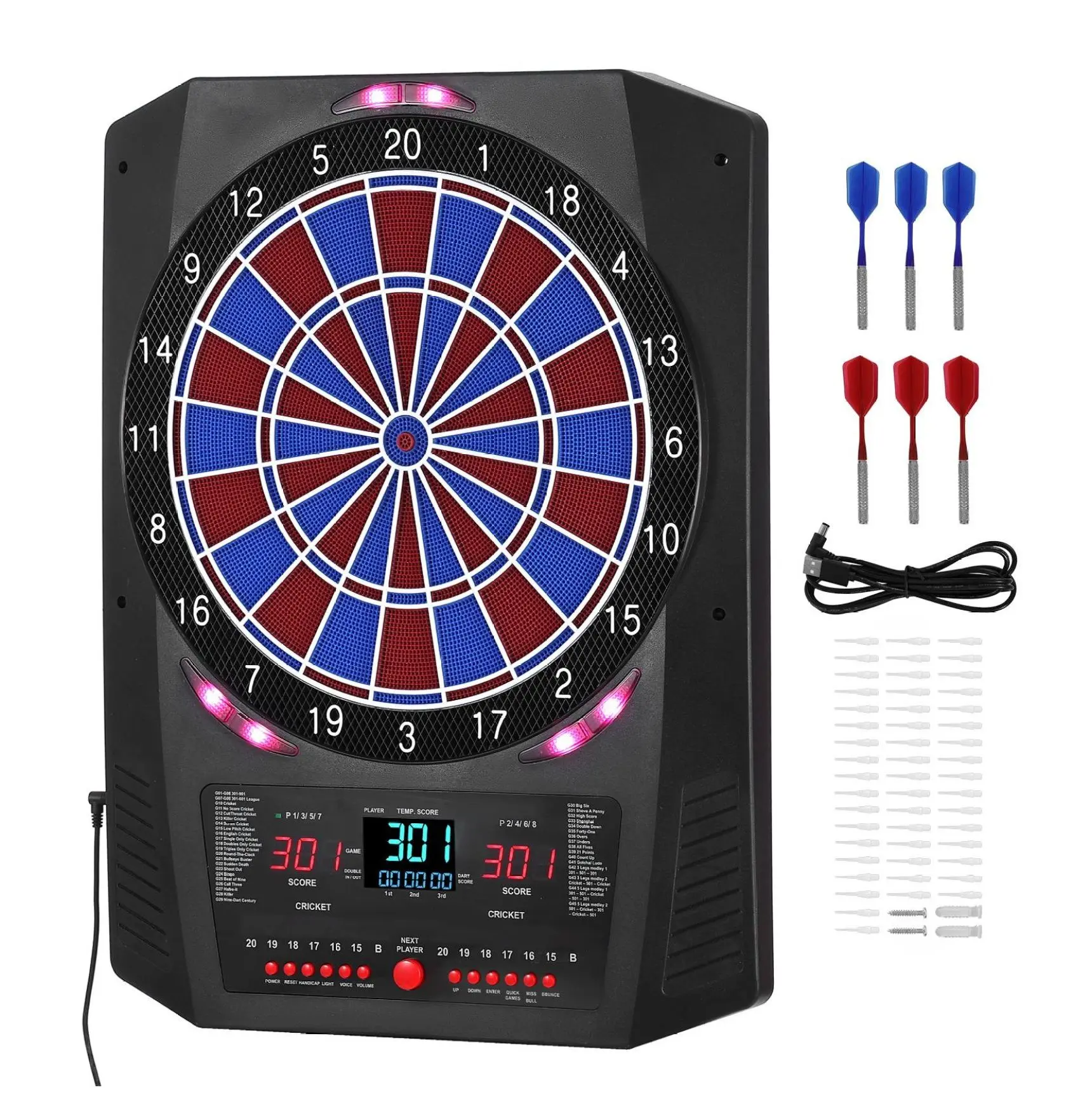 Electronic Dart Board, 13.5" Target with 45 Games, LED Scoring, 8 Players - 6 Darts & 50 Tips Default