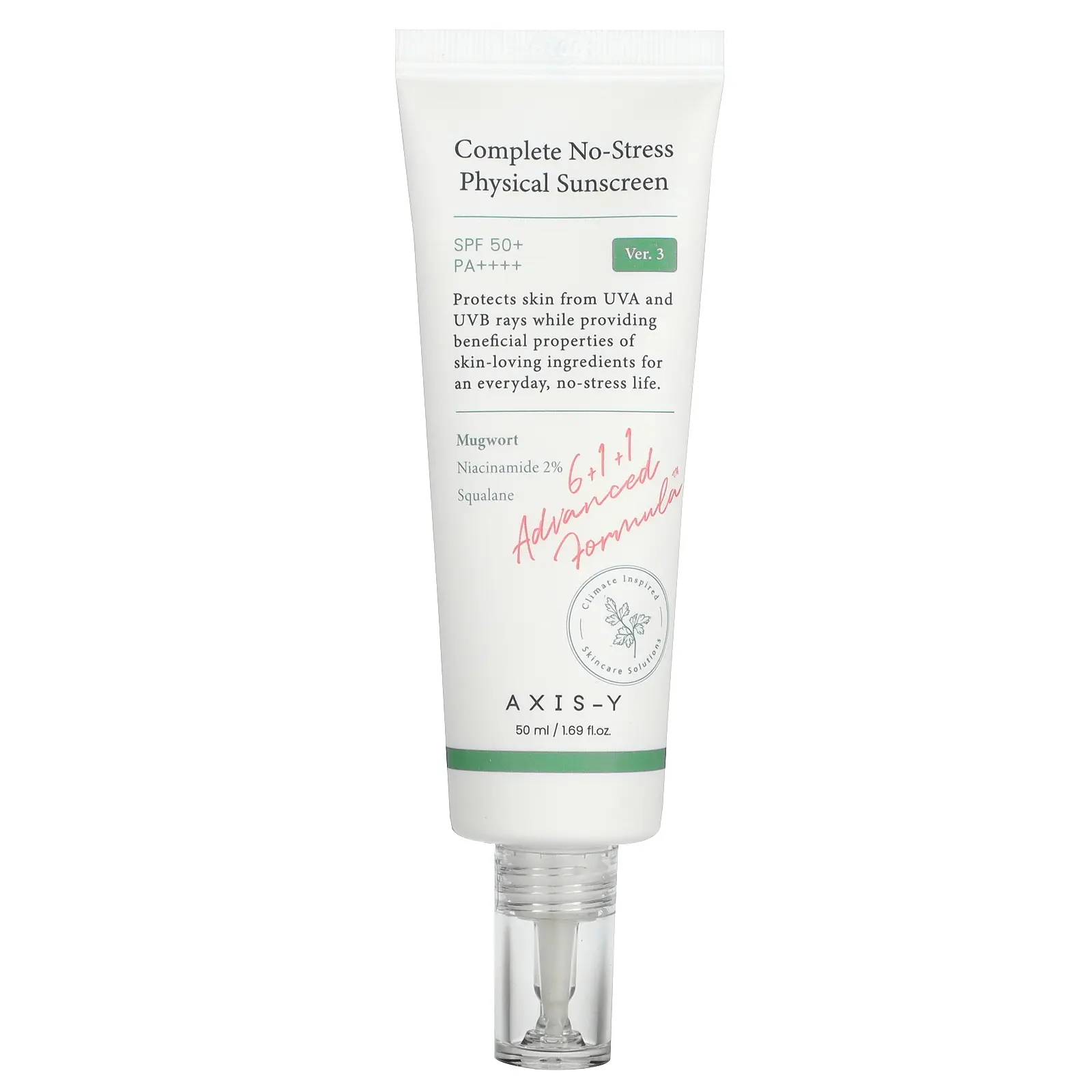 Axis-Y Complete No-Stress Physical Sunscreen, SPF 50+, PA++++, Version 3, 1.69 fl oz (50 ml)