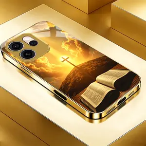 Bible cross pattern phone case for OPPO A91/A92/A93/A94/A98 5G/Reno 10 Pro 5G/Reno11/Reno 11F/Reno11 Pro Light luxury gold glass texture phone case