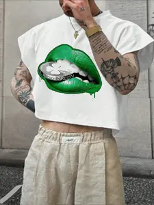 Men's Short Box Vest, Summer Vacation Basic, St Patrick's Day Clover Pattern, Y2K Style, Casual Streetwear, Holiday Gift Choice