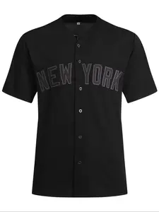 Men's Vintage Embroidered Baseball Jersey, Loose-Fit V Neck Short Sleeve Sporty Crop Top, All Season Casual Training Tee, Sports Tops