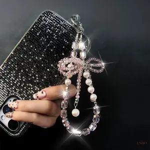 Crystal Beaded Wristlet Key Ring Phone Strap For Women, Hands Free Wrist Grip Bracelet Chain With Tether Tab, Versatile Decor Lanyard Accessory For Cell Phones And Daily Handbag Styling
