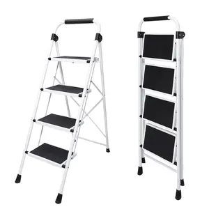 44 Inch Iron Stepstool, 4 Folding Stepstool with Non-Slip Pedals and Comfortable Handrails, Sturdy Steel Ladder Portable Heavy Duty Stepstool for Kitchen, Garage and Outdoor Use, black