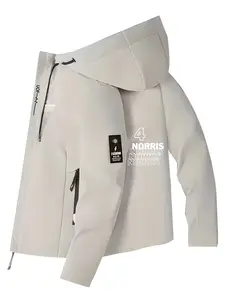 Men's Fashionable Norris Logo Jacket, Casual Hooded Design, Zipper Pockets, Polyester Material, Spring & Fall Wear, Slim-Fitting Outerwear