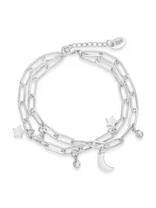 CZ, Moon, & Star Double Chain Bracelet