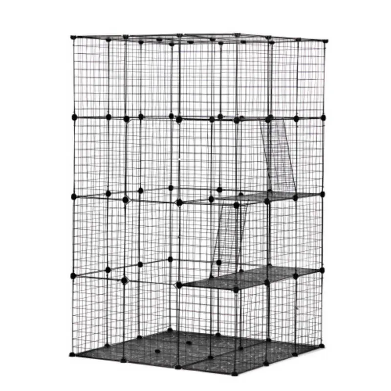 Tier Wire Cat Cage Large Kennels Playpen with Platforms Ramp Ladders and Doors Black