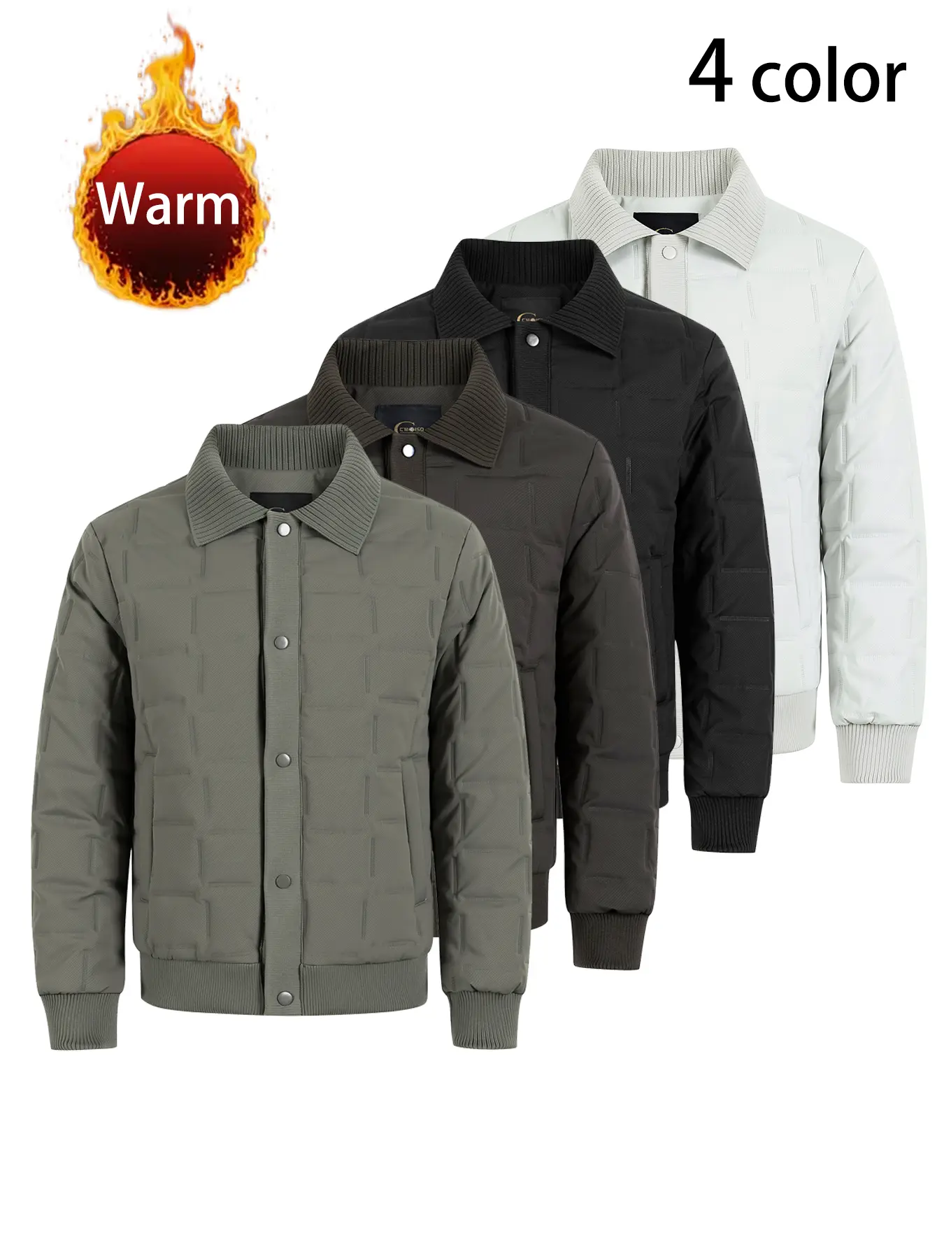 Men's Shirt Collar Quilted Jacket - Front Button, Ribbed Trim, Long Sleeve Street Casual Urban-Themed Quilt Pattern Lightweight Coat for Autumn Winter Warm Casual Sportswear, Urban-Themed Men's Lightweight Jackets