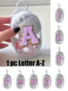 Portable Mini Transparent Zipper Storage Bag, Purple Towel Fabric Embroidered Letter A-Z, Compact Multi-Purpose Storage Bag, Earphone & Headphones Charger Storage Box With Keychain, Transparent Travel Accessories, Exquisite And Compact