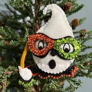 Mascaraed ghost ornament - hand sewn