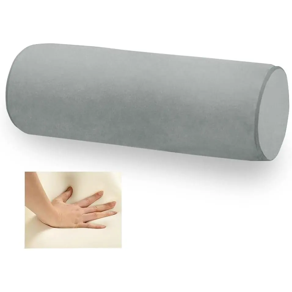 16X6 Memory Foam Round Cervical Roll Cylinder Bolster Pillow with Removable Washable Cover, for Head, Neck, Back, and Legs Ideal for Spine and Neck Support(Gray)
