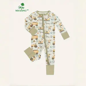 Miozing Boys And Girls Long Sleeved Jumpsuit Bamboo Fiber Pajamas Zippered Comfortable Safe Sleepwear Registry Southern Cute Outfits Newborn Baby