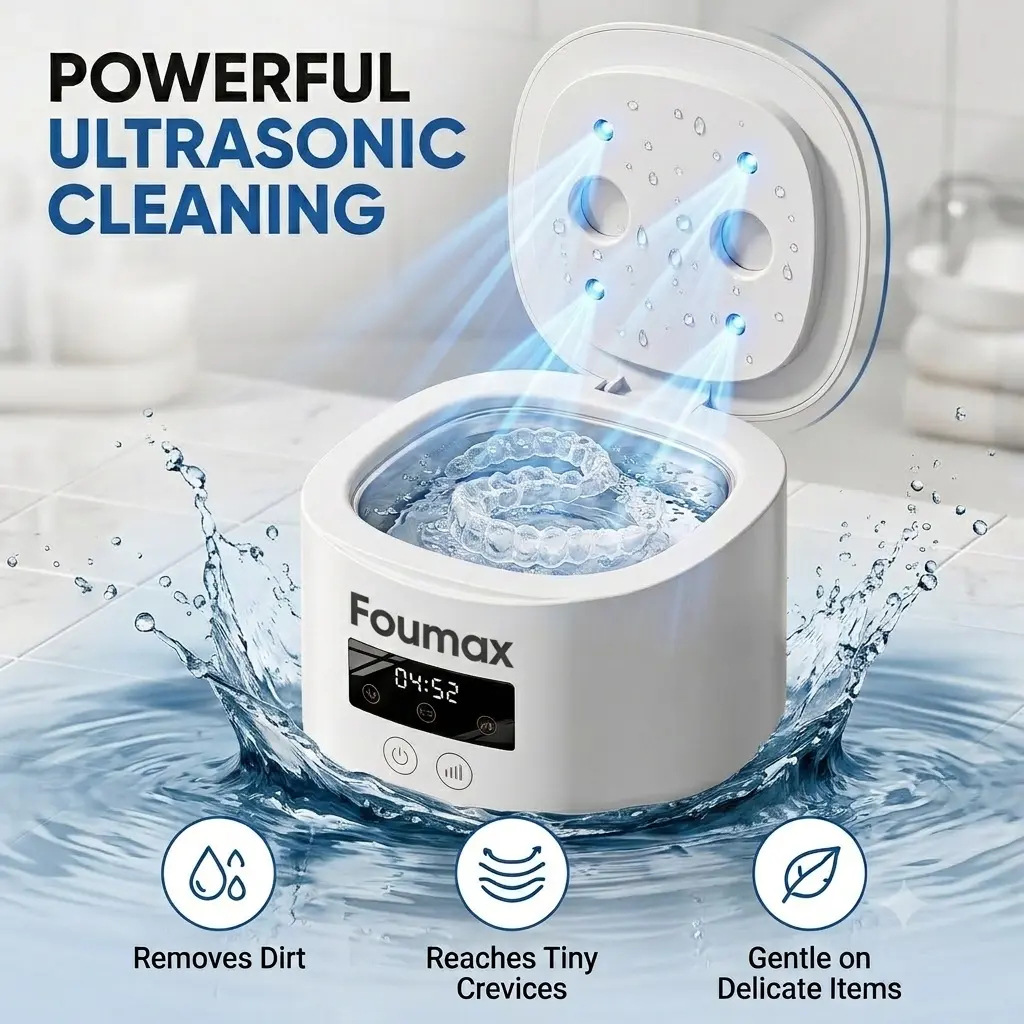 Foumax Ultrasonic Retainer & Denture Cleaner with UV Lights | 120-Count Tablets Sold Separately