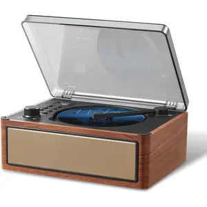 Retro CD Player Boombox, Dual HiFi Speakers with  in/Out, Vintae Wooden   Portable CD Player for , AUX/USB Playback, FM Radio  Player (Brown)