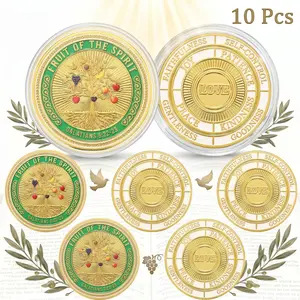 Christian Challenge Coins 10 Pcs Fruits of the Spirit Coins Rooted in Christ Coins Jesus Coins Collectible Challenge Pocket Token Inspirational Lucky Coins with Clear Protective Case Religious Gifts for Prayer Church Souvenir Women Men Sunday School