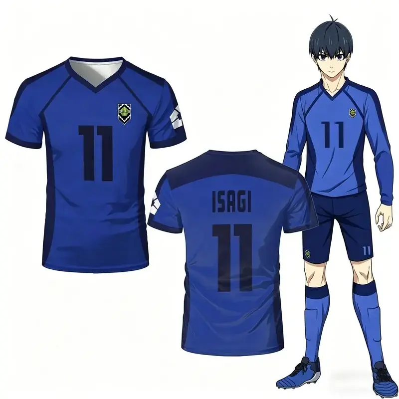 Blue Lock Yoichi Isagi #11 Cosplay Soccer Jersey - Premium Breathable Athletic Polyester Anime T-Shirt, Men's Professional Sports Casual Summer Wear, Otaku Gift, Soccer Jerseys
