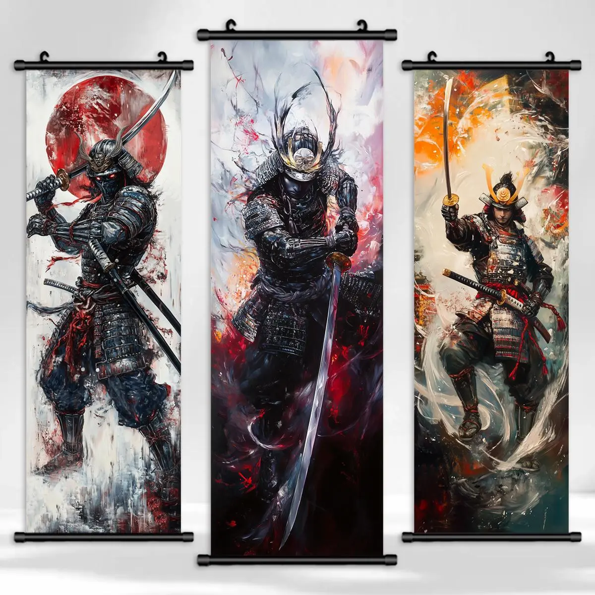 Samurai Pattern Wall Banner, Decorative Banner, 3 Counts/set Modern Art Decoration, Wall Decoration, Wall Art for Home, Living Room, Bedroom Decoration, Wall Hanging Backdrop, Ornaments