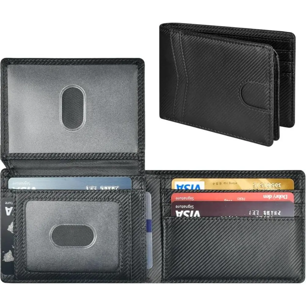 Portable Wallet for Men,Men's Business Minimalist Carbon Fiber Card Holder, Rfid Blocking CardHolder, Slim Front Pocket Wallet, Mens Wallet, Business Card Cases,Leather 2 ID Window Slim Rfid Blocking Wallet for Men
