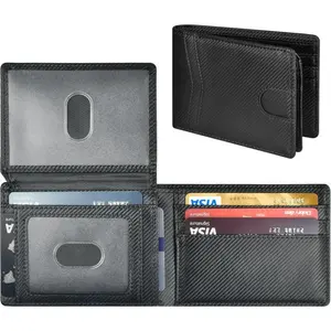 Portable Wallet for Men,Men's Business Minimalist Carbon Fiber Card Holder, Rfid Blocking CardHolder, Slim Front Pocket Wallet, Mens Wallet, Business Card Cases,Leather 2 ID Window Slim Rfid Blocking Wallet for Men