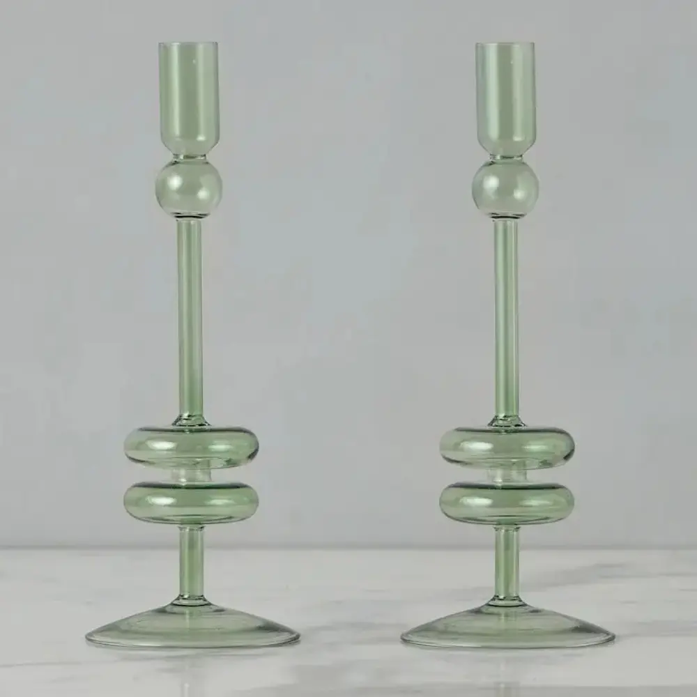 Glass Candlestick Pair, Medium