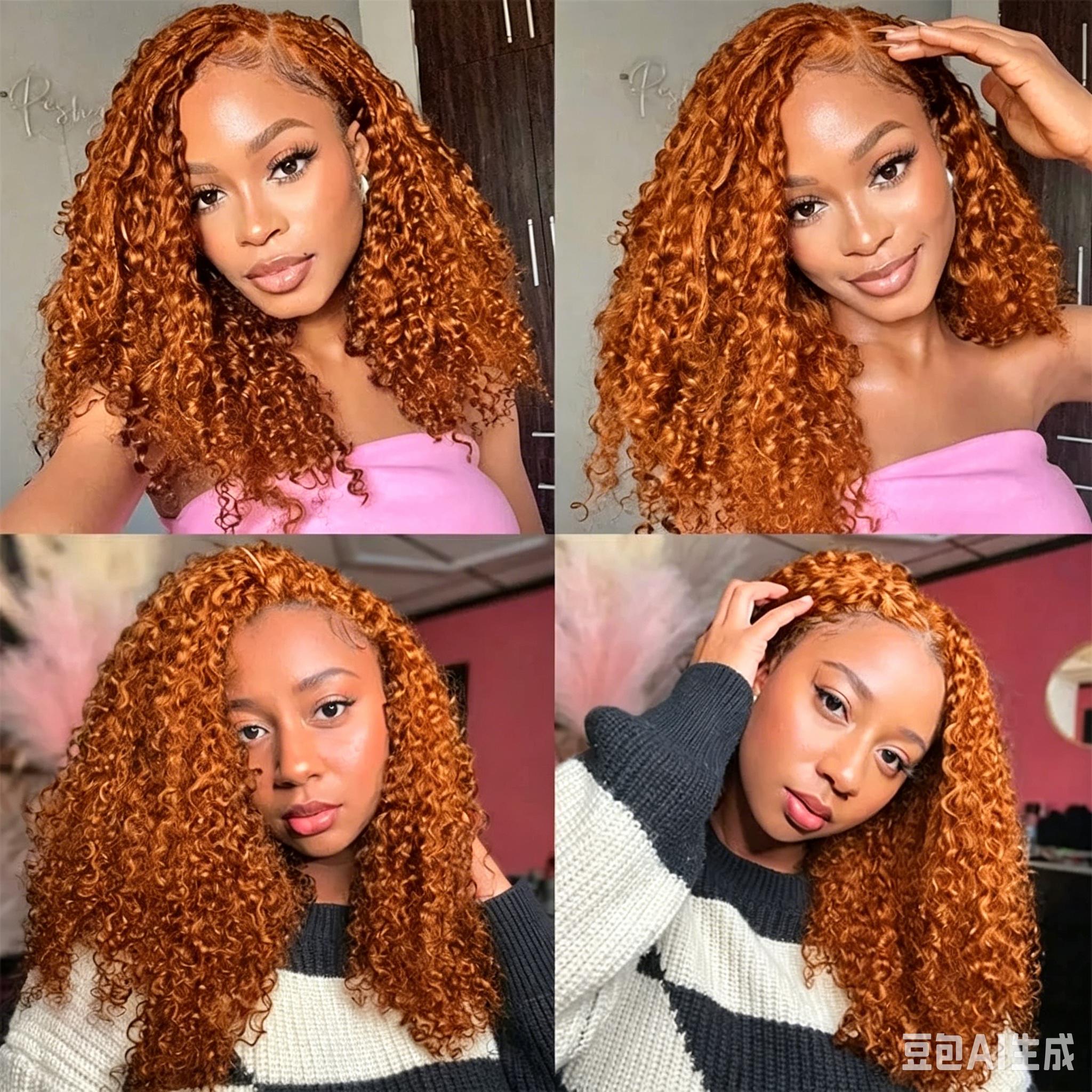 Ginger Orange Burmese Curly Crochet Human Hair Knotless Pre-Separated 33# Color Kinky Curly Feather Crochet Hair Extensions For Braiding