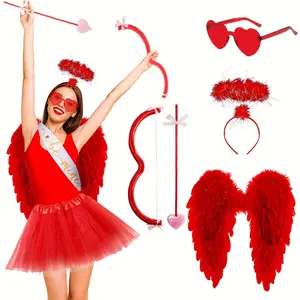 4-piece Set Women's Valentine's Day Cupid Costume Accessories Set, Including Bow, Arrow, Glasses, Headband, Wings, for Weddings, Bridal Showers, Birthdays, Bachelorette Parties, Christmas, Halloween, Easter, Valentine's Day, Party Supplies