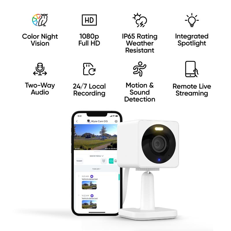 Wyze Cam OG — Wired 1080p HD Smart Camera, 24/7 microSD Recording, Pets/Baby Monitor/Security/Nanny Cam, Works w Alexa & Google Assistant, WiFi