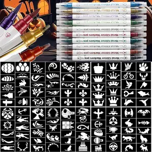 Temporary Tattoo Pen Set, 20pcs/set Colorful Tattoo Pen & Unique Design Tattoo Template, Painless Body Art Tool Set for Women & Men