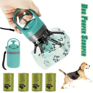 Zero-Contact ABS Pet Pooper Scooper Portable Six-Claw Dog Waste Pickup Clip with Garbage Bag Dispenser & Extra Bags Eco-Friendly Material Ergonomic Handle for Easy Cleanup - Outdoor
