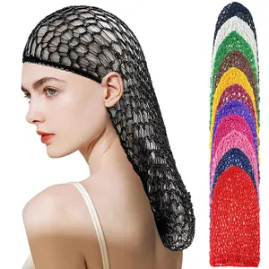 Fashion Women Crochet Hair Snood With Elastic Edge Long Hair Net Mesh Sleeping Nightcap Turban Headwear Hair Net