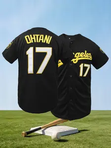 Men's Los Angeles #17 Embroidered Baseball Jersey, Breathable Baseball Button Down Shirt, Stitched Letters & Numbers for Athletic & Streetwear