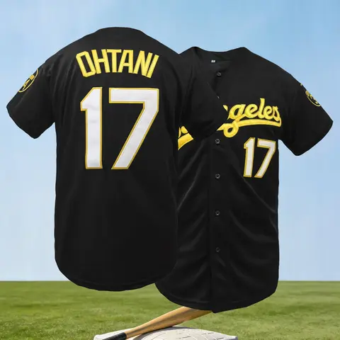 Men's Los Angeles #17 Embroidered Baseball Sports Jersey, Breathable Athletic Top Baseball Button Down Shirt, Stitched Letters & Numbers for Athletic & Streetwear