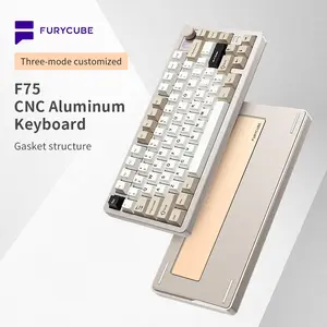 FURYCUBE F75S 75% CNC Aluminum Mechanical , South Facing  Backlight 2.4G BT USB Wired with HMX Grape Huano Latte 5-Pin Hot-Swappable Switches & Black White PTB Keycaps Gaming and mouse 300 wfh transparent jade keycaps Gaming RGB   witeless keyboard