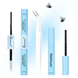 Lash Cluster Glue Kit, Lash Bond Seal, Remover and Eyelash Tweezers, Strong Hold, Durable Waterproof 72-Hour Hold for DIY Eyelash Applications at Home, Bond & Seal Eyelash Glue for Clusters, Eyelash Adhesive Black Long-Lasting 72H, Latex-Free