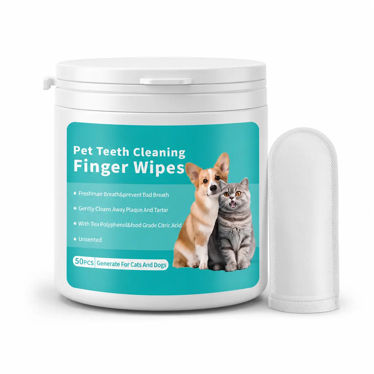 Pet Teeth Cleaning Finger Wipes, 50 Count Disposable Dental Wipes for Dogs and Cats, Soft Textured Oral Cleaning Wipes for Puppies & Kittens, Gentle Gum & Teeth Grooming Supplies for All Pet Sizes