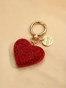 Elegant Rhinestone Heart Keychain,Ladies Novelty Studded Heart Keyring,Sparkling Heart Shaped Pendant Decorative Sparkly Peach Heart Bag Charm/Purse Charm with Metal Tag Charm Car Key Pendant,Bling Bling Heart Key Chain Coquette Aesthetic Bag Accessory