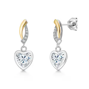 Gem Stone King 925 Silver and 10K Yellow Gold 6MM Heart Shape Gemstone Birthstone and Lab Grown Diamond Earrings Set
