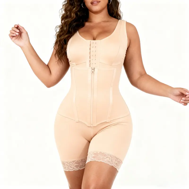 Fajas Colombianas Tummy Control Shapewear for Women Double Compression Postpartum Body Shaper with Zipper Hooks Black Lace Trim fajas moldeadoras colombianas stunna corset set in baddies Adjustable Womenswear waist trainer