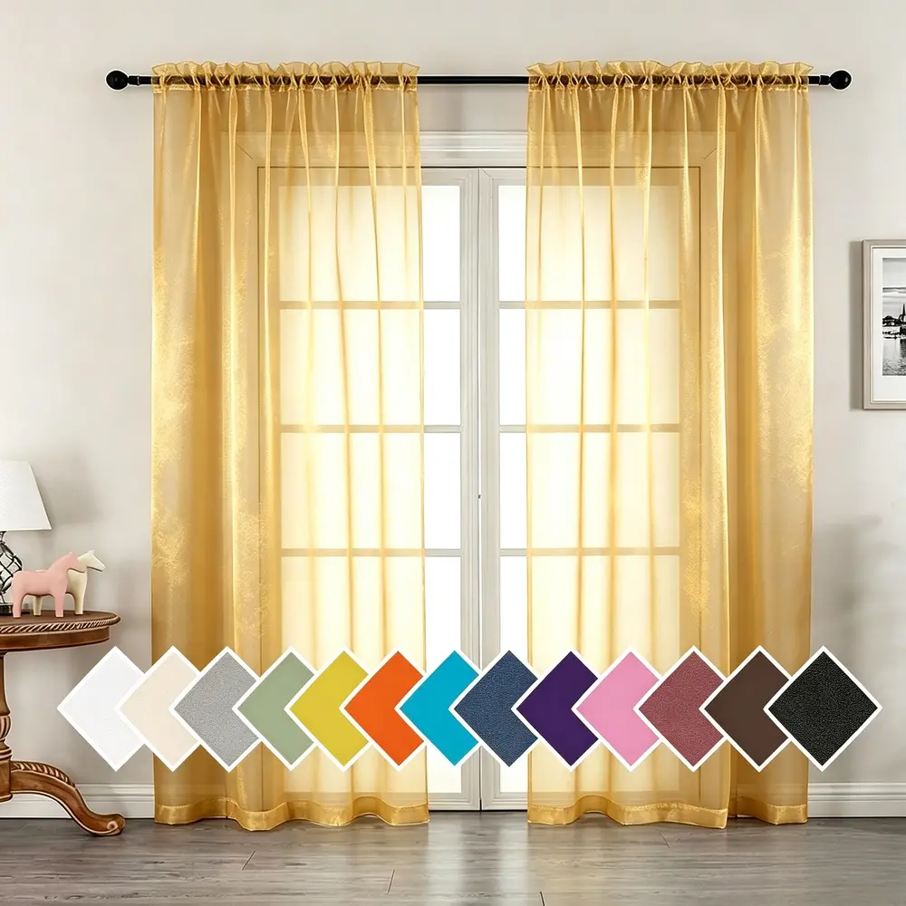 2-Piece Rod Pocket Sheer Fabric Curtains Set - Home Decoration Window Drapes, Curtains for Bedroom, Household Textiles & Soft Furnishings