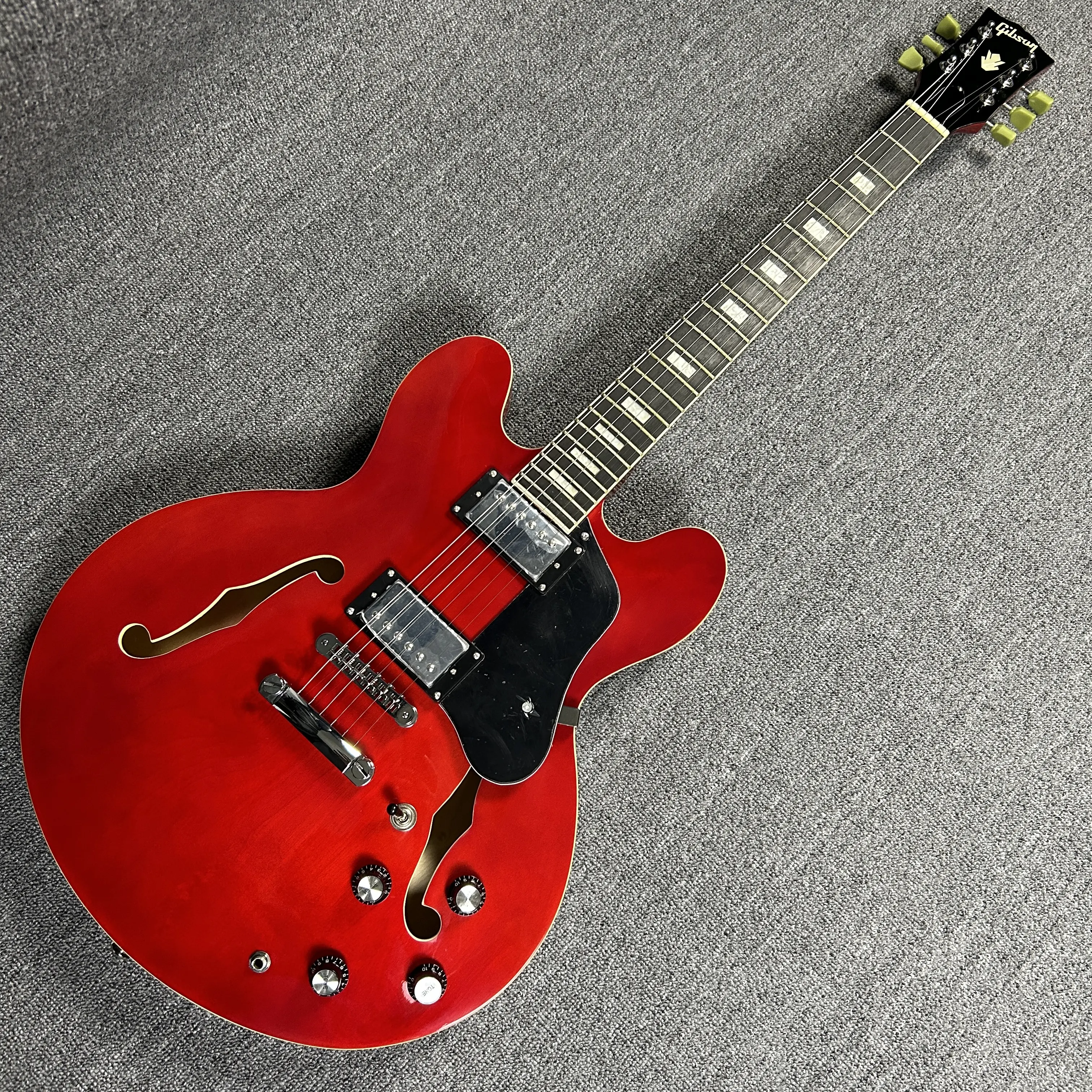 GIB Red ES 335 Right-Handed 6-String Electric Guitar, Rosewood Fingerboard, Semi-Hollow Maple Body, H-H Humbucker Pickups, Chrome Hardware