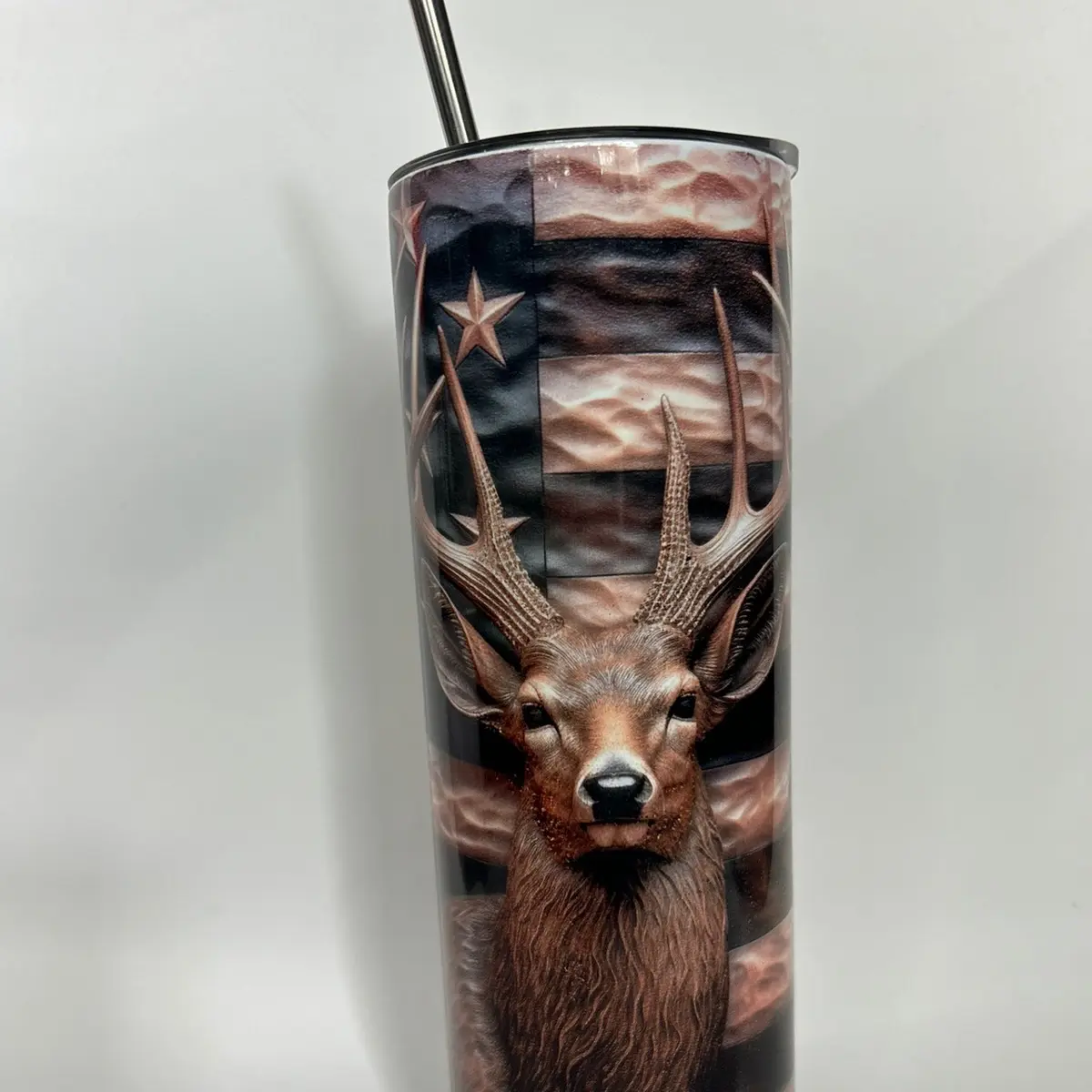 Wood grain 3D Deer and Flag Timbler