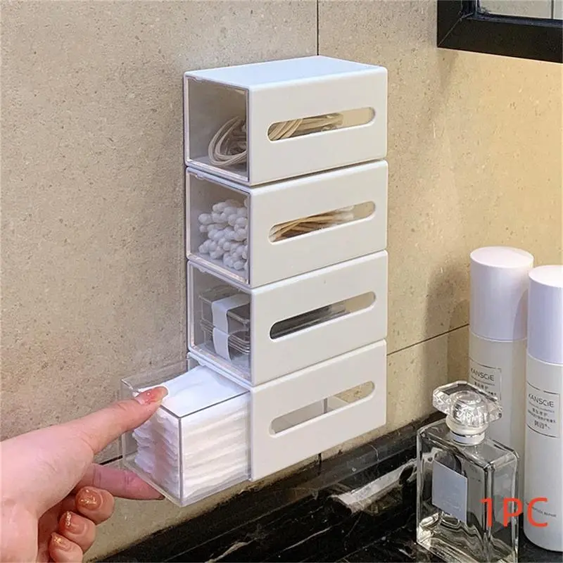 Wall Mounted Q-tip Storage Box, 1 Count Punch Free Drawer Type Storage Box, Multifunctional Small Item Storage Box for Home Bedroom Bathroom