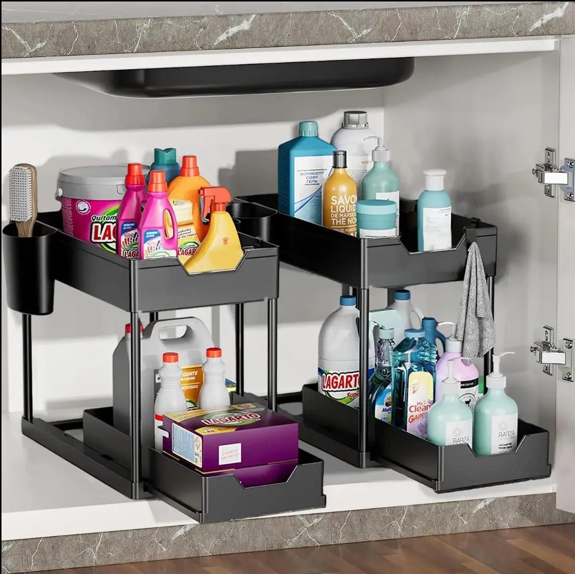 Under Sink Storage,Pull Out Cabinet Drawer,2 Tier Sliding Organizer,Kitchen Bathroom Pantry Laundry Room RV,Small Space Living,Apartment Essentials,Home Organization Hacks,Cleaning Supplies Holder,Toiletry Organizer,Spice Rack,Housewarming Gift