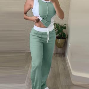 ChicMe Women's 2 Piece Loungewear Set Colorblock Tank Top and Straight Leg Pocket Design Pants Tracksuit Casual Outfits Womenswear Adjustable