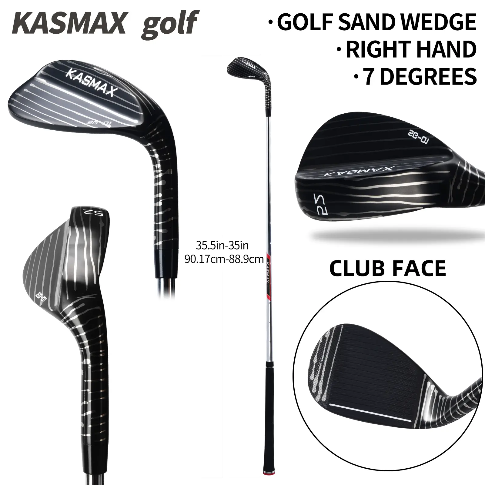 KASMAX Golf Wedges SG-01 Wedge with Grip, 48°-60° Loft, 115g Stiff Flex Shaft, Milled Face, RH Sand Wedge